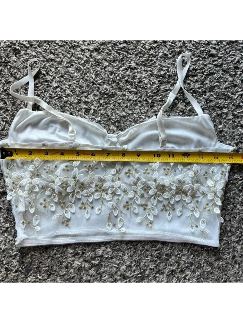 White & Gold Floral Embroidered Babydoll Corset XS/S Crop Top Summer Dainty Chic - Picture 7 of 8